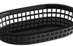 Cesta ovalada de plástico para comida rápida, color negro, de 11" x 7" x 1 1/2" (paquete de 12)