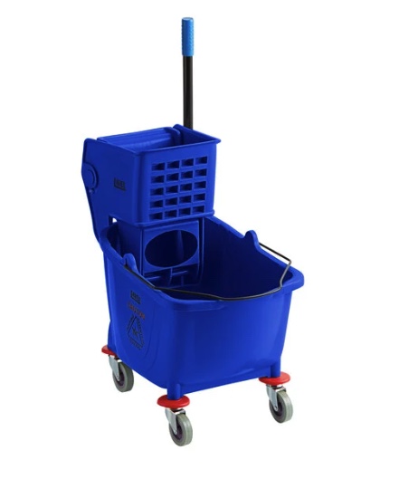 Combinación de cubo para trapeador y escurridor lateral azul Lavex de 35 cuartos