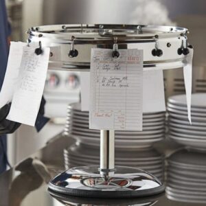 Portaetiquetas portátil de acero inoxidable de 13 1/2" con base de pedestal y clip para 12 unidades