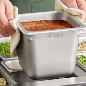 Sartén de acero inoxidable antiatasco Vigor de 1/6" de profundidad y calibre 22 para mesa de vapor o hotel