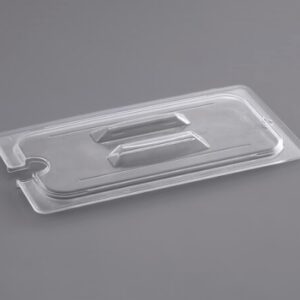 Tapa de policarbonato transparente con asa y muesca de cuchara Cambro 30CWCHN135 Camwear® de 1/3 de tamaño